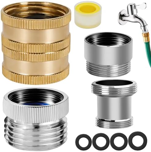 4Pcs Brass Faucet to Hose Adapter with Aerator, Sink Hose Adapter Set with Washers & Tape – Fits G1/2" Female, 55/64" Female, and 15/16" Male, Connects to 3/4" GHT Garden Hoses by Unknown