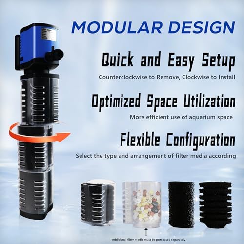 Internal Aquarium Filter for 75-200 Gallons Tank, Removable, Submersible Fish Tank Filter, 400GPH Powerful Pump for Large Fish Tanks, Turtle Tanks, Deodorization Decontamination Filter System - Image 2