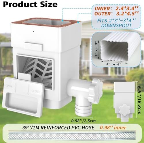 Anivia Rain Barrel Diverter Kit, Fits 2x3 or 3x4 in, Valve & Filter, White - Image 2