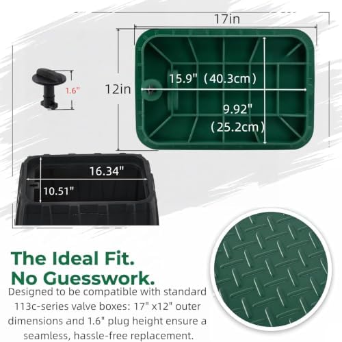 2 Pcs 113c Series Replacement Irrigation Valve Box Cover (12 x 17 Inch), Heavy Duty PP Sprinkler Box Lid with Protective Plug, UV-Resistant Water Valve Protector for Outdoor Lawn & Garden, Green - Image 2