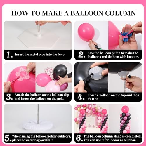 Hot Pink and Black White Balloon Column Stand Kit Set of 2 for Floor - Image 5