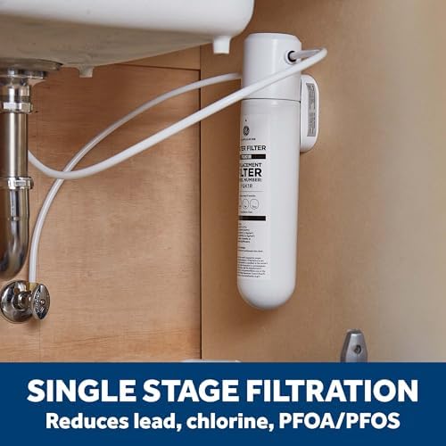 GE Single Stage Under Sink Water Filtration System, Reduces 95+ Impurities Including Lead, Chlorine, Arsenic, & PFOA/PFOS, Easy Installation with Included Kit, Twist & Lock Design, GXK140TNN - Image 2