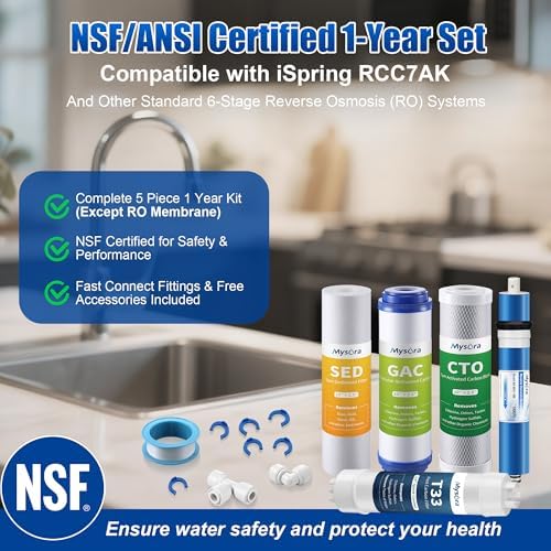 F5 NSF Certified 6-months Reverse Osmosis Water Filter Replacement Set Compatible with iSpring RCC7AK, 5-Count for Standard 5-Stage Reverse Osmosis (RO) Systems with 100 GPD RO Membrane - Image 2