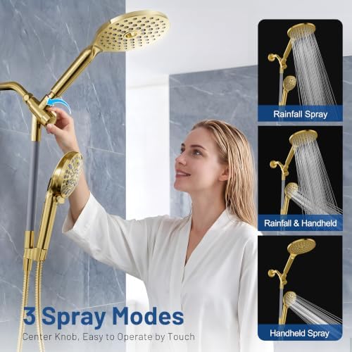 MakeFit Dual Filtered Rain Shower Head Combo, High Pressure Handheld Shower Head with Adjustable Bar - Rainfall Shower Head And Showerhead with Filter for Hard Water - Removes Chlorine(Gold) - Image 5