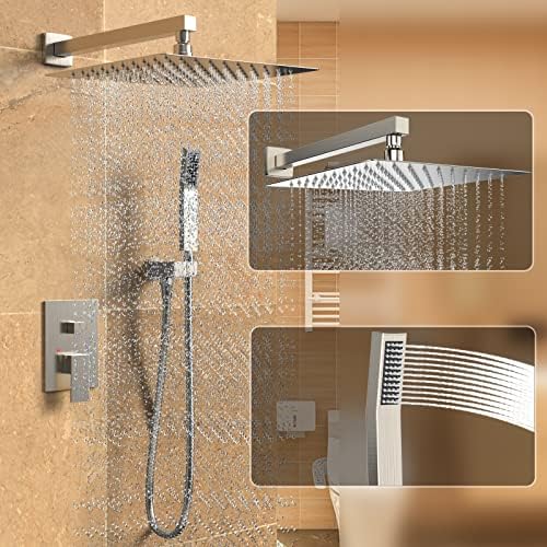 Brushed Nickel Rain Shower System Faucet Set with Handheld, 10 inch - Image 2