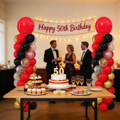 Red and Black Gold Balloon Column Stand Kit Set of 2 for Floor - Image 2
