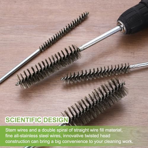 HARFINGTON 4pcs Wire Bore Brush Set 8 Inch Length 3 Inch Shank Stainless Steel Bristles Cleaning Brush for Clean Car Part Tube Kitchen Garage - Image 5