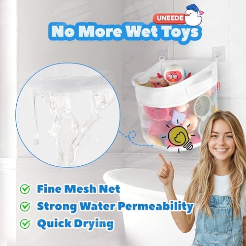 UNEEDE Kids Bath Mat & Bathtub Toy Holder Bundle Kit | Non-Slip Frog Shower Mat + Wall-Mounted Mesh Organizer with Drain Holes | Baby Bath Safety Essentials (30"x18" + 4.15 Gallons) - Image 6