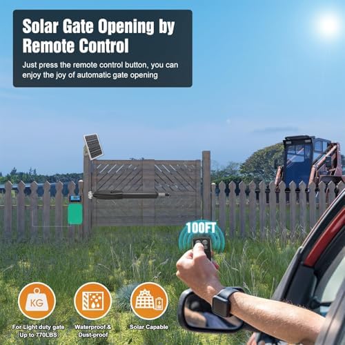 JUJIANG C026 Solar Gate Opener with Batteries & Solar Panel for Single Swing Gates Up to 770lb 16FT Automatic Gate Openers with Remote Complete Kit Medium Duty Automatic Gate Openers Solar Powered - Image 2