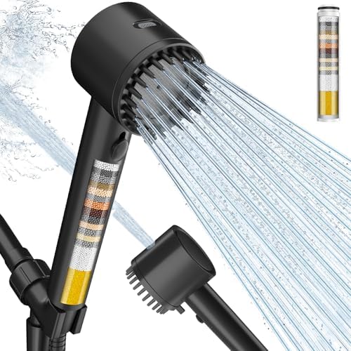 Filtered Shower Head with Handheld, Showerhead with Filters Black by Cobbe