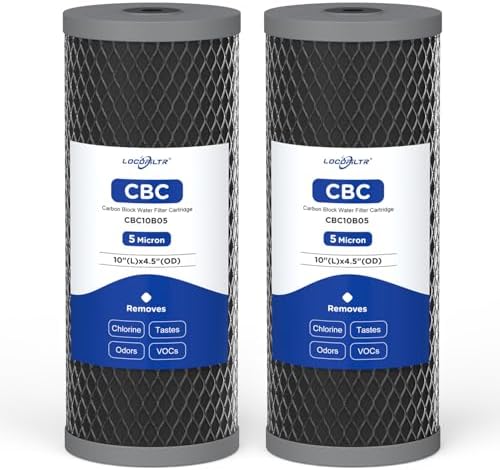 5 Micron 10" x 4.5" Whole House Carbon Block Water Filter Cartridge, 2 Pack by Locofiltr
