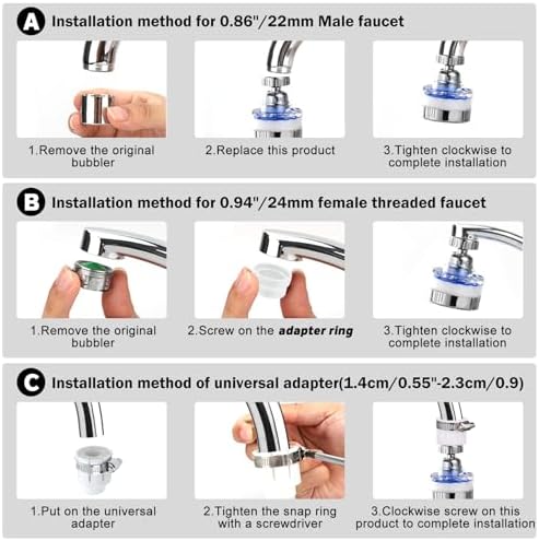 23 Pcs Sink Water Filter Faucet Set, Universal 360 ° Rotating Kitchen Faucet Water Purifier, Bathroom Faucet Filter Removes Chlorine Fluoride Hard Water for Home Kitchen w/20 Cartridge - Image 7
