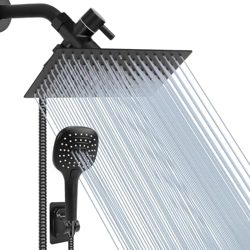 NearMoon Shower Head with Hose, High Pressure Stainless Steel Rain Shower and 3 Settings Handheld Spray Combo with Push Button Flow Control (12 Inch, Matte Black) by NearMoon