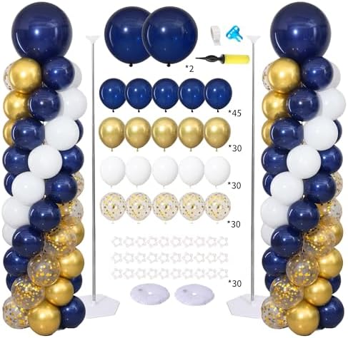 Navy Blue and Gold Balloon Column Stand Kit Set of 2 for Floor by ZyloonDecoration