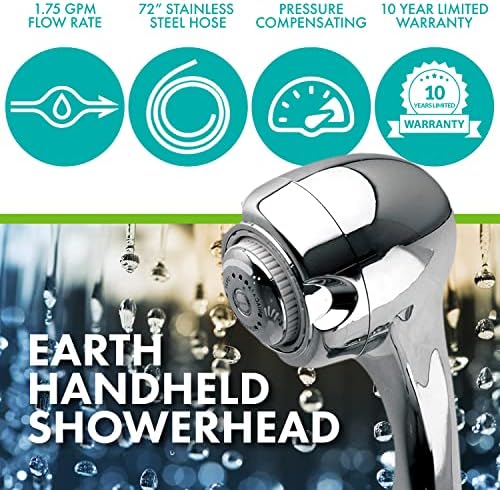 Earth Showerhead - Niagara Conservation | Energy & Water Saving Handheld Showerhead (1.75 GPM) High-Efficiency 3-Spray Chrome Fixed Hand Shower Head (N2947CH) - Image 2