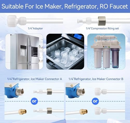 Refrigerator Water Line Kit, 39.3 FT Fridge Water Line Kit, 1/4" O.D. Water Tubing Hose with Quick Connect for Fridge Ice Maker R.O. Systems Water Filters Faucet - Image 4