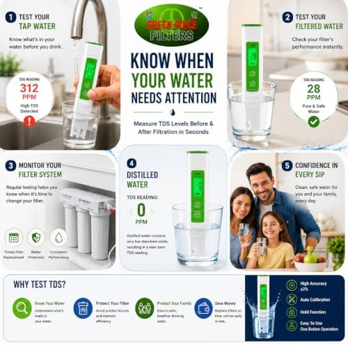 Green Piece Water Distiller Filter-Activated Charcoal - 12 Pack + TDS Meter - Image 5