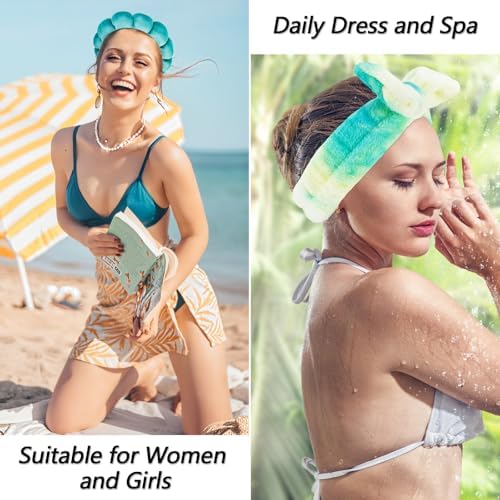 VELSCRUN Spa Headband, Makeup Face Wash Skincare Headbands, 6 Pcs Green Colorful Sponge Bow Tie Get Ready HairBand Facial Wristband Set, Stuff for Teen Girls Women Trendy Fashion Hair Accessories - Image 5