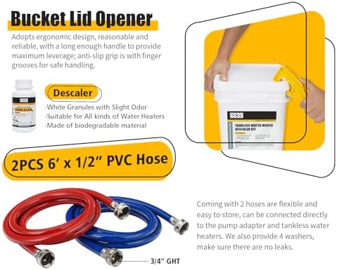Tankless Water Heater Flushing Kit Includes 1500GPH Submersible Sump Pump with Two Adapters & Cleaner & 3 Gallons Pail with Bucket Lid Opener & Two 1/2” Dia X 6' Hoses SUB 1500 Flush Kit - Image 4