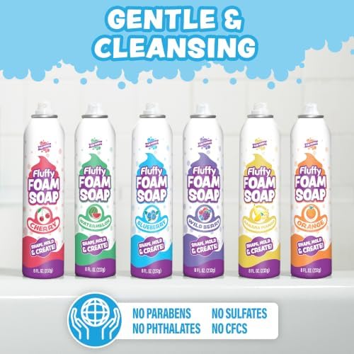 Tub Works® Fluffy Foam Soap, Variety 6 Pack | Shape, Mold & Create Bath Art with Soft Bath Foam for Kids | Gentle, Cleansing Kids Bath Soap | Easy-to-Use Spray Nozzles | Fruity, Fun Bath Colors - Image 4