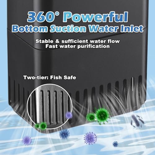 Turtle Tank Filter Aquarium Filter Power Adjustable 10-40 Gal. 222 GPH Small Internal Filter 3-Stage Waterfall Bio-Filtration Low Water Level for Freshwater Saltwater Fish Tank Reptile Shrimp Frog - Image 6