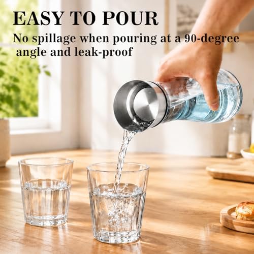 GLASKEY Glass Water Carafe with Lid, 33 oz Glass Water Jug, Dishwasher Safe, Borosilicate Glass Pitcher for Hot and Cold Water, Milk, Coffee and Homemade Drinks - Image 2