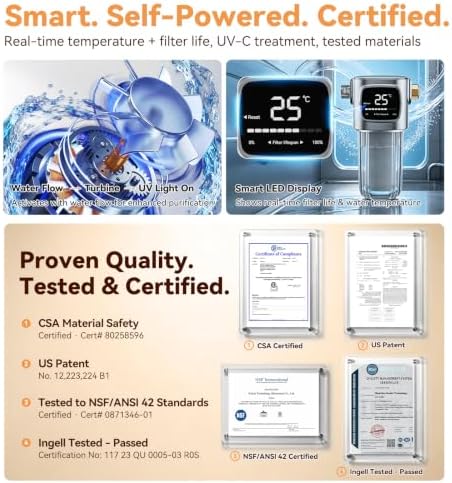 Shower Head Filter for Hard Water, 17-Stage Filtration with Smart Display, UV-C Treatment, Self-Powered, Tool-Free Install, Fits Most Shower Heads - Image 4