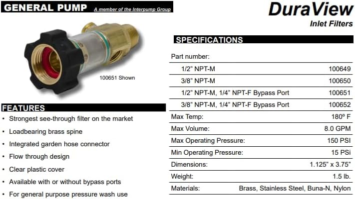 General Pump Brass Inline Water Filter - Male NPT - Image 2