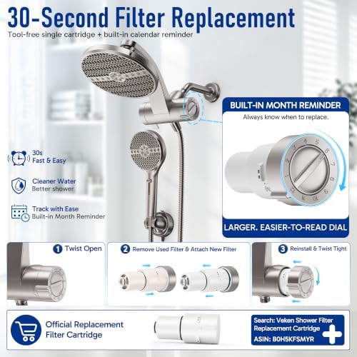 Veken Nickel Filtered Shower Head with Handheld, Multi-pattern Shower Heads - Image 6