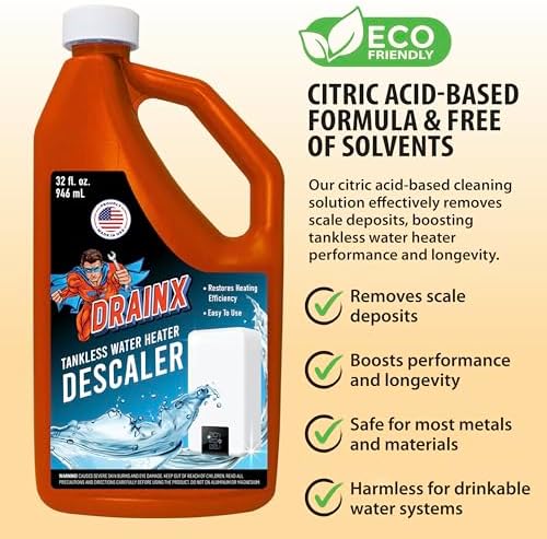 DrainX Tankless Water Heater Flushing Kit with Eco-safe Liquid Descaler Solution, Steel Hoses, 1/6HP Extra Strength Pump - Image 3