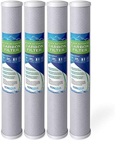 Standard Whole House Coconut Shell Carbon Block 5 Micron Water Filter 20” x 2.5” Fits 20” x 2.5” Housings. Remove Chlorine and Bad Odor. Compatible with C1-20, HX-CB-25-2010, F3WCB32 Pack of 4 by Ronaqua