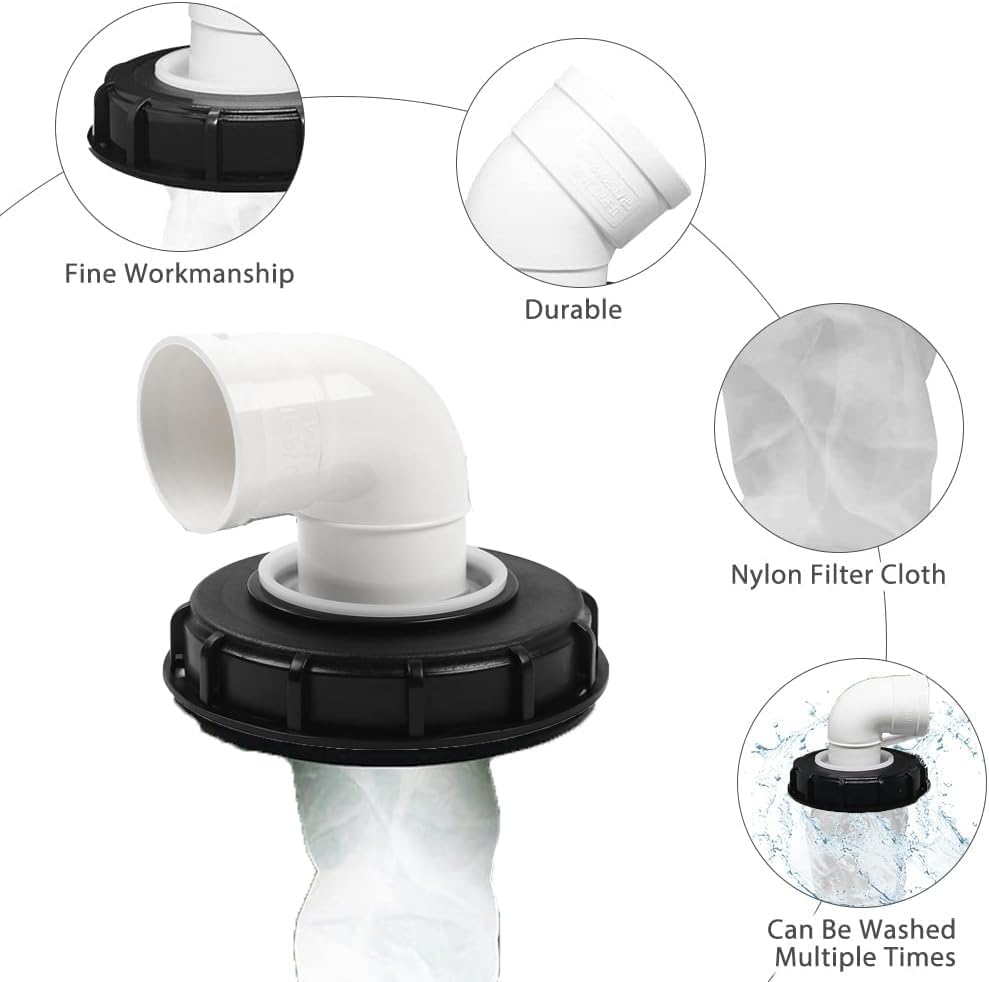 samou IBC Lid Filter 165 mm 90° Ton Barrel Cover with Nylon Washable IBC Tank Lid Filter for mounting on IBC Container Rainwater Tank IBC 1000 Liters DN150 (90° Angle) - Image 3