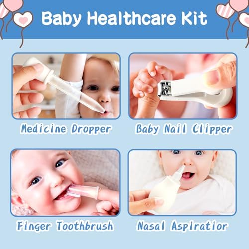Baby Healthcare and Grooming Kit, 14 in 1 Baby Safety Set Newborn Nursery Health Care Set with Hair Brush Scale Nail Clippers for Baby Girls Boys (14 Kits Grey White) - Image 6