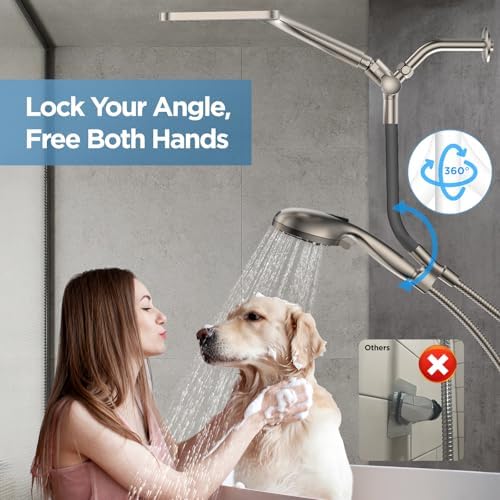 Dual Handheld Shower Head Combo, 2-in-1 Rain Shower Heads System Wide Rainfall Shower Head and 10 Modes High Pressure Hand Held Showerhead with Built-in Power Wash - Brushed Nickel - Image 4