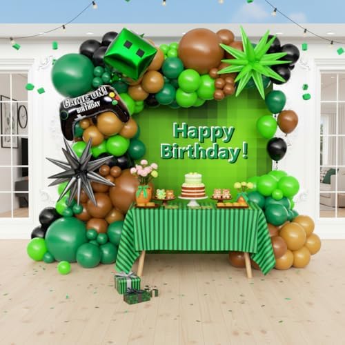 158Pcs Pixel Balloon Garland Arch Kit - Video Game Party Decorations with 18 12 10 5 Different Sizes Green Brown Black Latex Balloons for Pixel Birthday Baby Shower Boy Gaming Theme Decorations - Image 6
