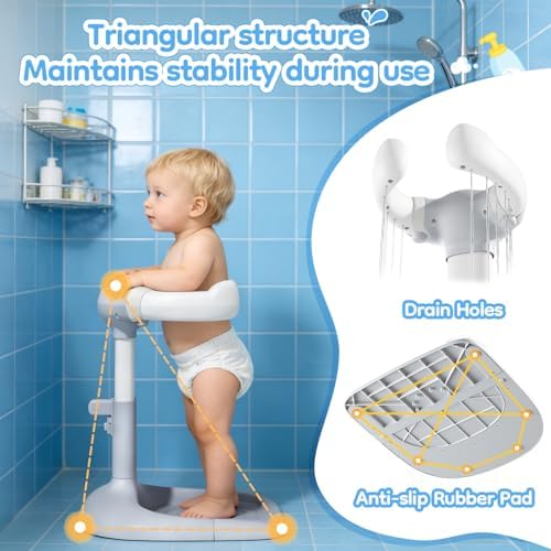 Upgraded Baby Shower Stand with Anti-Pinch Silicone & Anti-Slip Base, Adjustable Height Baby Bath Standing Support, Soporte para Bañera de Bebé Assist Holder for 6-36 Months Toddler, Ideal Gift, Gray - Image 5