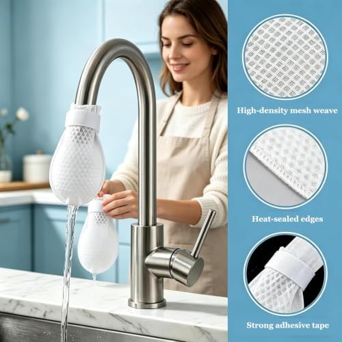 100 Pcs Faucet Filter Cotton Bag, Universal Faucet Filter Bags for Kitchen Sink, Non-Woven Replaceable Sleeve for Kitchen Bathroom - Image 2