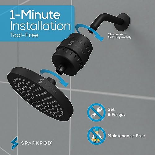 SparkPod Filtered Shower Head, 23-Stage, 6" Round, Black Matte - Image 5