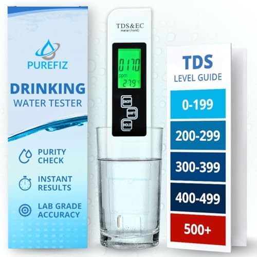 All-New 2026 TDS Meter Digital Water Tester – 4-in-1 Accurate & Reliable TDS, EC & Temperature Meter (°C, °F) 0-9990 ppm, Ideal for Drinking Water, Aquariums, Hydroponics, RO/DI Systems & More by PUREFIZ