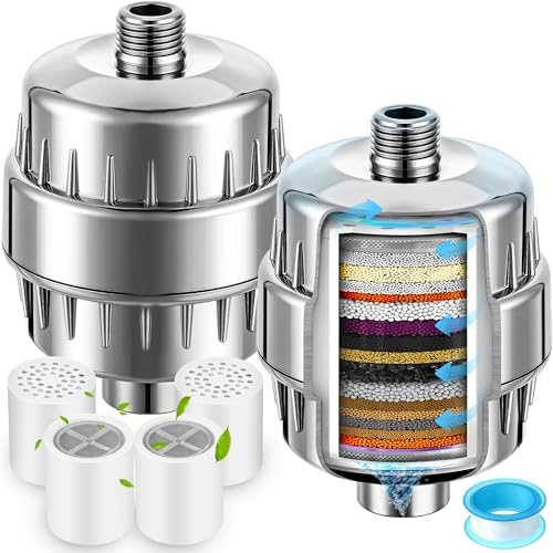 2 Pcs Shower Filter with 4 Pack 20 Stage Shower Filter Replacement, Heavy Duty Water Softener to Remove Chlorine, Fluoride, Heavy Metals, Iron, Improve Your Skin and Hair by Clickhere