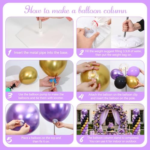 Purple and Black Gold Balloon Column Stand Kit Set of 2 for Floor - Image 5