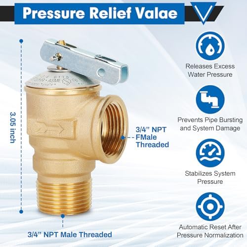 3/4in Tankless Water Heater Valve Kit with Pressure Relief Valve, IPS Isolator Tankless Water Heater Service Valve Kit, Suitable for rheem/rinai/ecosmart/navien/noritz/takagi/bosch - Image 3
