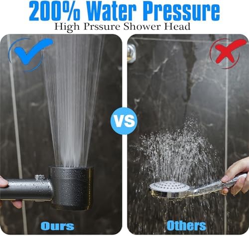 High Pressure Shower Head with Handheld, with Pause Switch 4 Spray Modes Water Saving Filter Showerhead, Showerhead Set with Hose, Bracket and Cotton Filter, Make Bathing Healthier (Grey) - Image 3