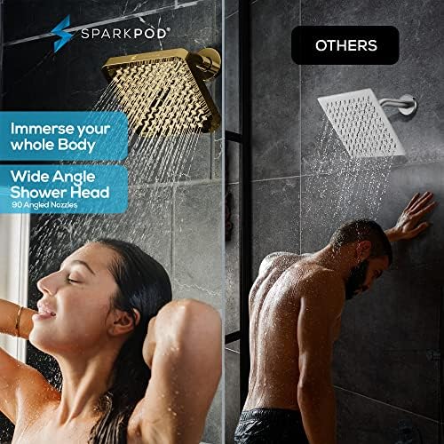 SparkPod Rain Shower Head, 8 Inch Square, Egyptian Gold Finish - Image 2