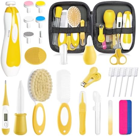 Baby Healthcare and Grooming Kit for Newborn Kids, 31PCS Upgraded Safety Baby Care Kit, Newborn Nursery Health Care Set, Baby Care Products (Yellow) by POPYJAN