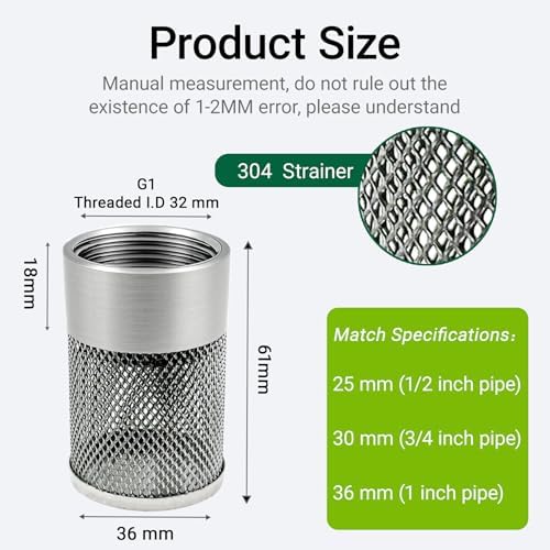 Hose Inlet Strainer Filter, 36MM Garden Hose Inlet Strainer Mesh Filter, Compatible with Livewell Pump, for Irrigation Garden High Pressure Sprayer Suction Line, with Blue Industrial Tape, 2PCS - Image 5