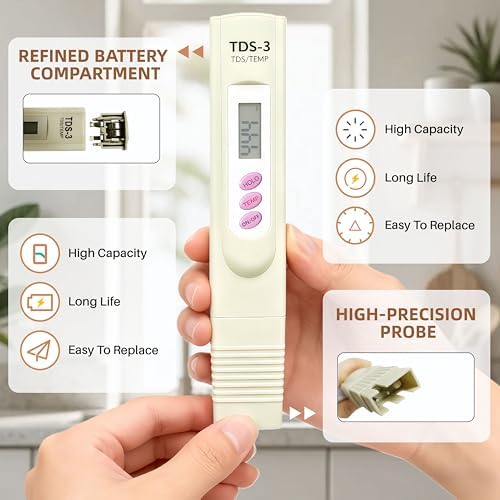 TDS Meter Digital Water Tester for Drinking Water, 3 in 1 TDS,EC,Temperature Meter,Portable Water Testing Kits for Hydroponics Aquarium and RO System - Image 4