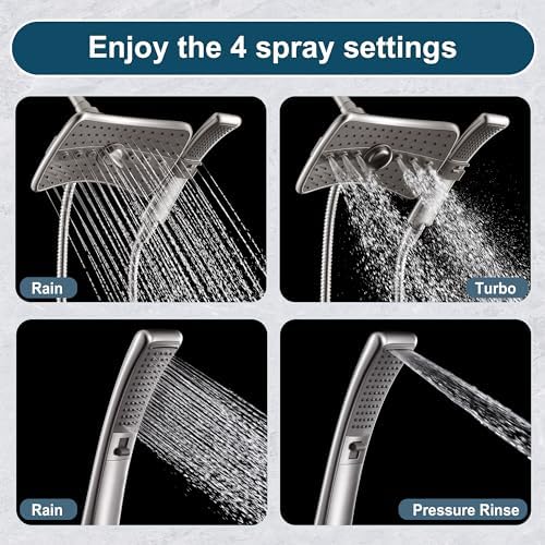 BRIGHT SHOWERS High Pressure Brushed Nickel Shower Heads Combo with Two Spray Setting Fixed Shower Head and Two Spray Settings Handheld Shower Head with Grey Face - Image 3