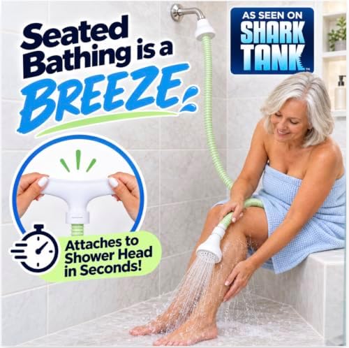 Rinseroo: Seated Bathing Hose. Slip-On Handheld Shower Attachment w/Spray Head. Converts Fixed Shower Head into Handheld Bather. Portable, No-Install Shower Hose Wand for Seniors, RV. Gravity fed - Image 2