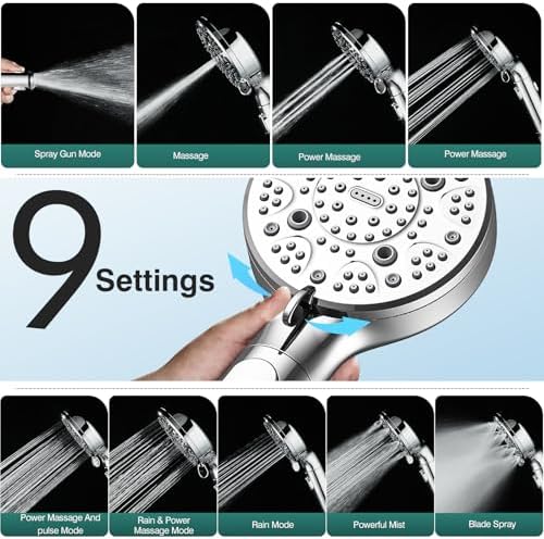RV Shower Head with Hose ，High Pressure 9 Mode Shower head with on off switch, Filtered shower head, Shower Head for RV/Campers, Travel Trailer, Motorhome for Water Saving（Chrome） - Image 3